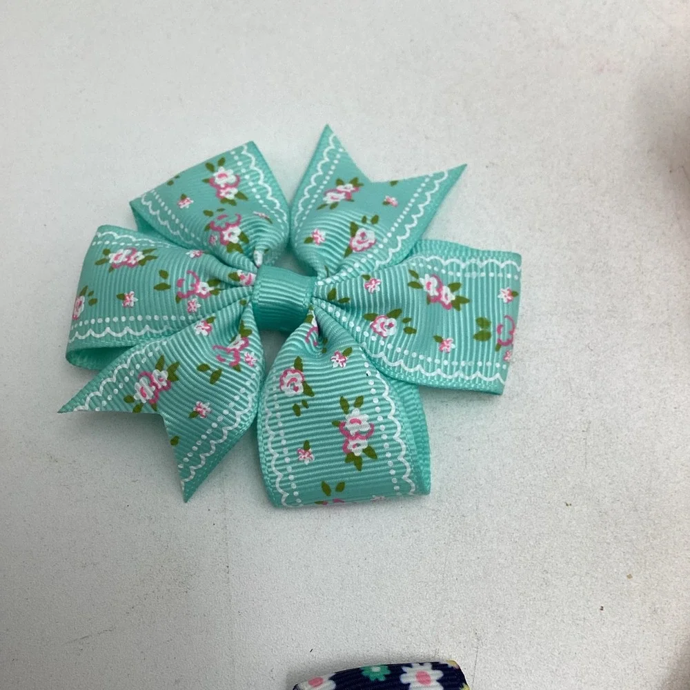 Set of 4 Grosgrain Ribbon Hair Bows Rainbow Gingham Floral Alligator Clips Mixed